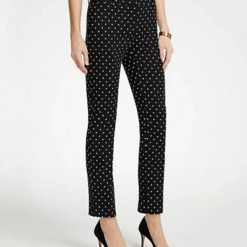 Ann Taylor Petite Black White Polka Dot Cotton Stretch Crop Pants Size 2P